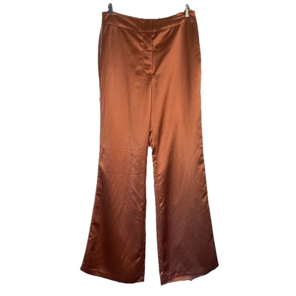 Jason Wu Women’s Satin Wide Leg Size 8 Copper Brown High Waist Evening Trouser - Picture 1 of 12